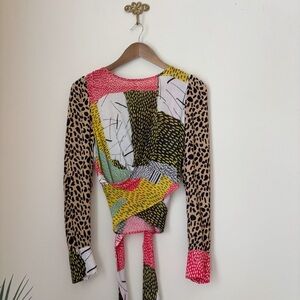 Bl^nk London Leopard Patchwork Wrap Blouse XS Anthropologie